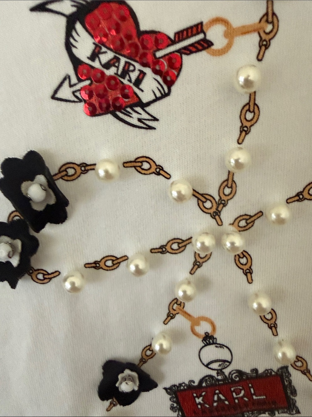 Brand New Karl Lagerfeld White Short-Sleeve Tee with Paris Charm Graphic